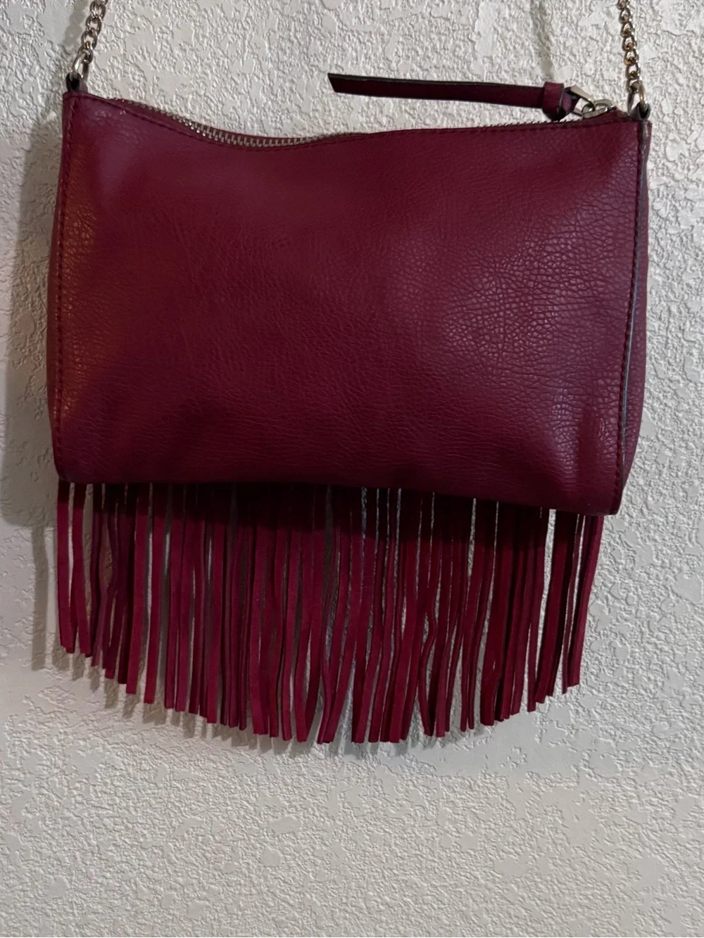 GUESS deep red,genuine cow leather Fringe Crossbody Bag,festival,western,NWOT